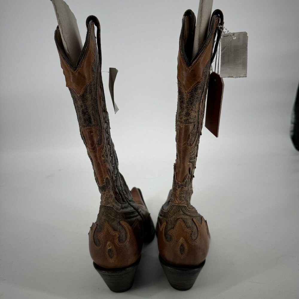 Stetson boots womens 11 brown leather fashion wingtip western festival horse - Picture 7 of 8